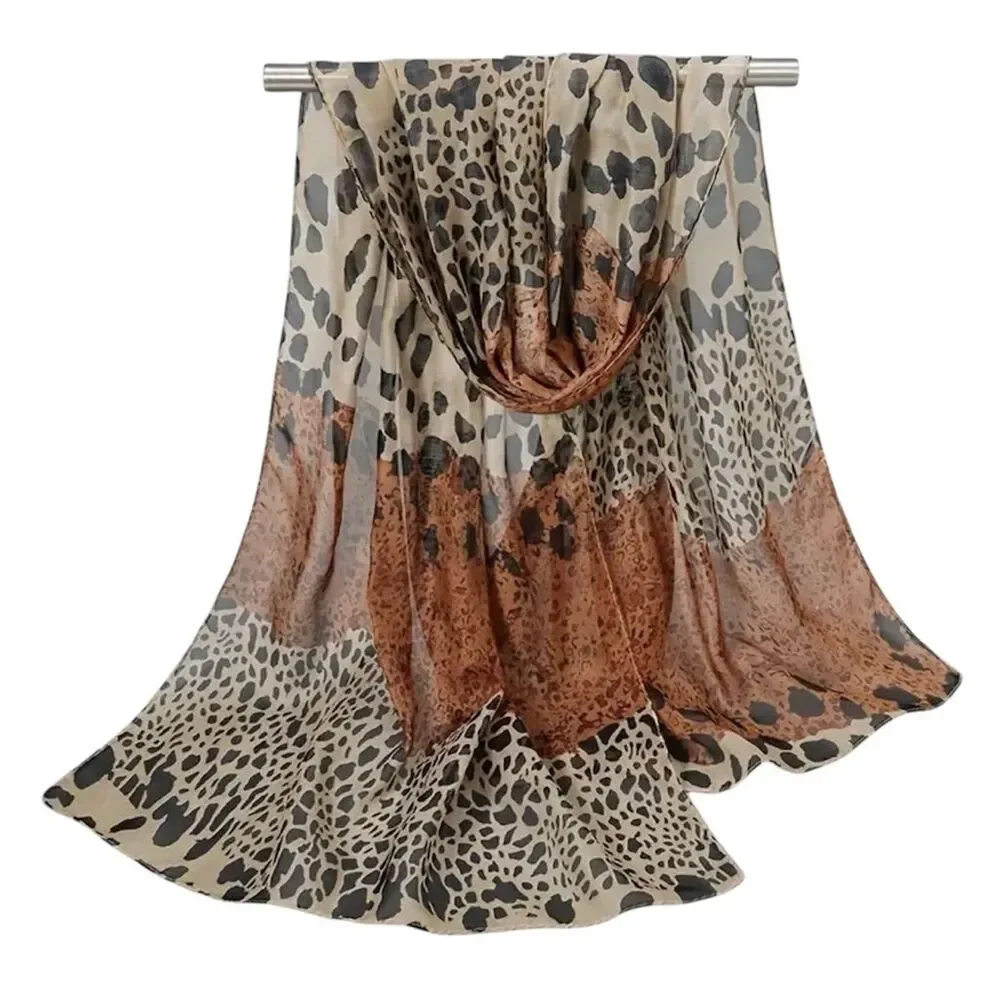 Leopard Print Scarf Sheer 58'x18' Dark Brown Coffee NWT